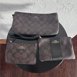 Coach Dark Brown Signature Wristlet and Pouch Trio